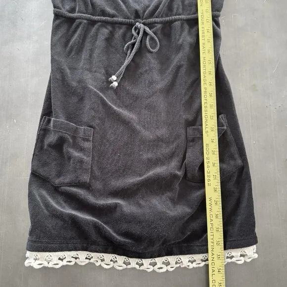 Y2K Juicy Couture Black French Terry Mini Dress Swim Cover Up Sundress Vintage