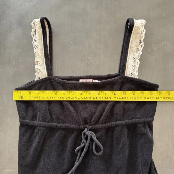 Y2K Juicy Couture Black French Terry Mini Dress Swim Cover Up Sundress Vintage
