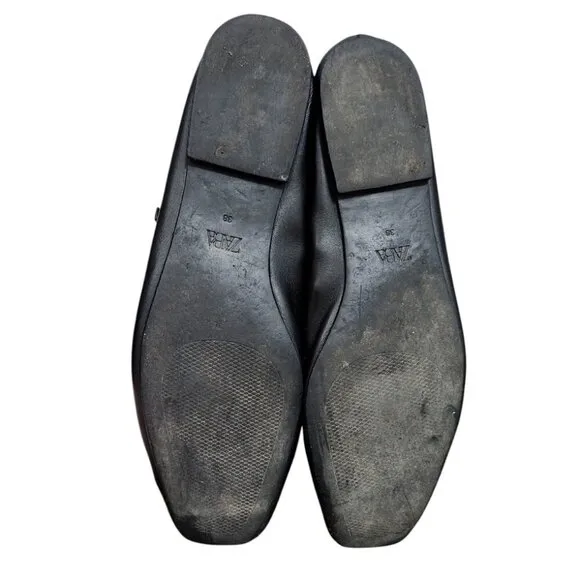 Zara black Buckle Leather Ballet Flats Shoes Size EU 38/US 7.5