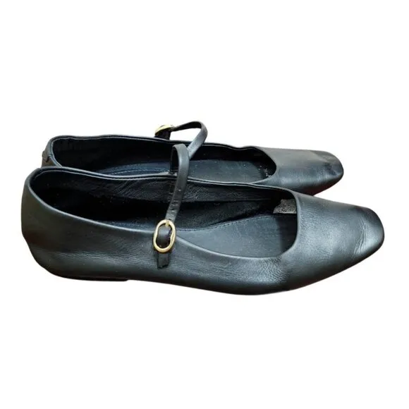 Zara black Buckle Leather Ballet Flats Shoes Size EU 38/US 7.5