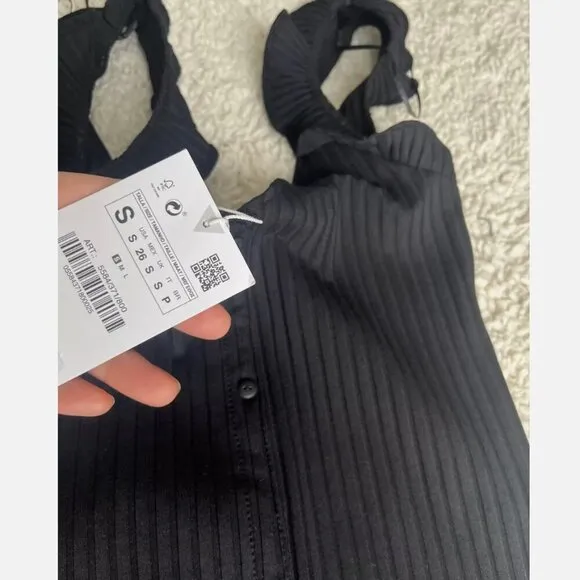 ZARA Black Button-Down Ruffled Sleeve Dress Size Small NWOT