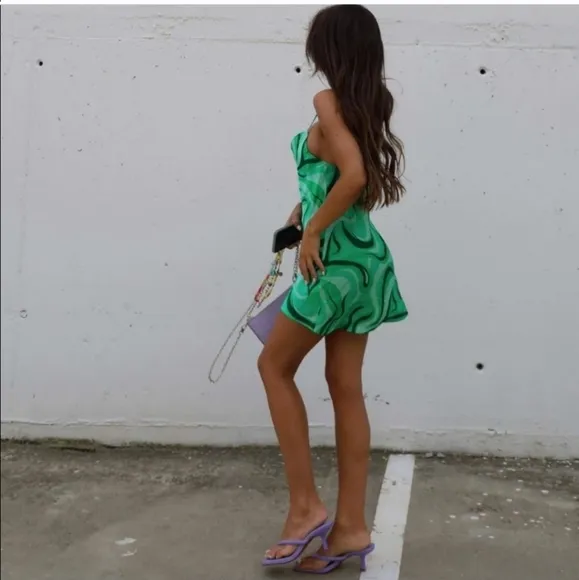 Zara * Bloggers Favorite TikTok Viral green wavy satin drape front dress Mini L