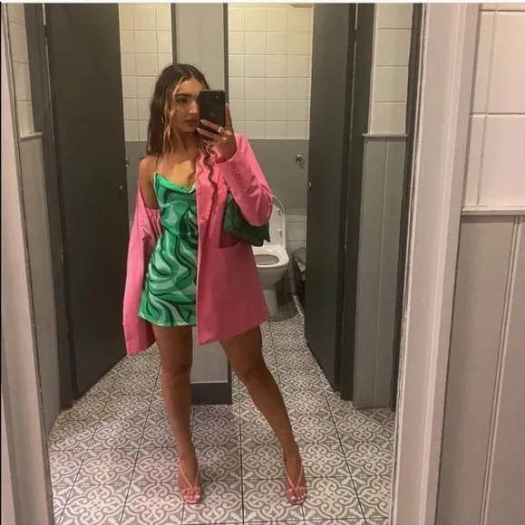 Zara * Bloggers Favorite TikTok Viral green wavy satin drape front dress Mini L