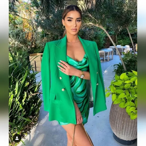 Zara * Bloggers Favorite TikTok Viral green wavy satin drape front dress Mini L