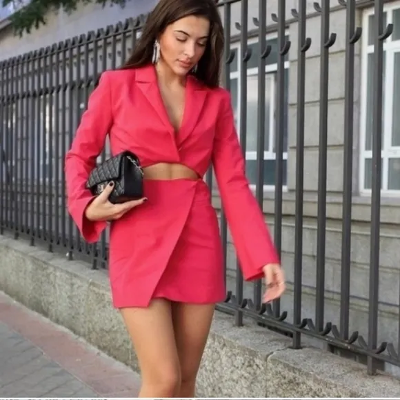 Zara * cut out blazer Mini dress pink XS