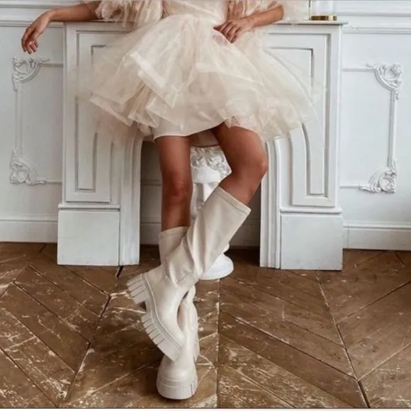 Zara New l! Viral Chunky Rubberized Tall Stylish Winter Combat Boots