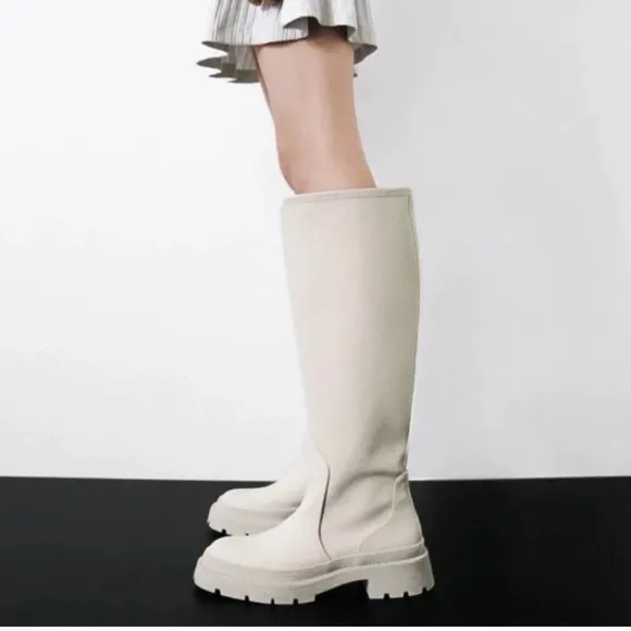 Zara New l! Viral Chunky Rubberized Tall Stylish Winter Combat Boots