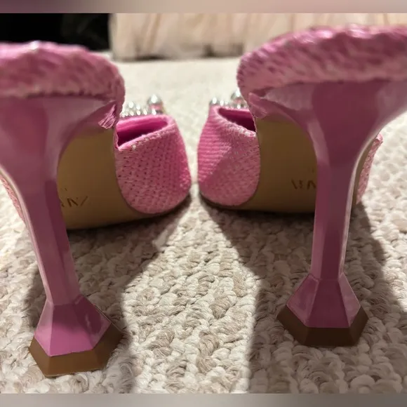Zara Pink High Heel Pointed Toe Mule Shoes with Faux Pearl Beads Size 41