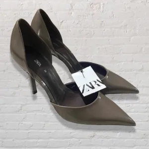 Zara Taupe Pointed Toe High Heel Court Shoes