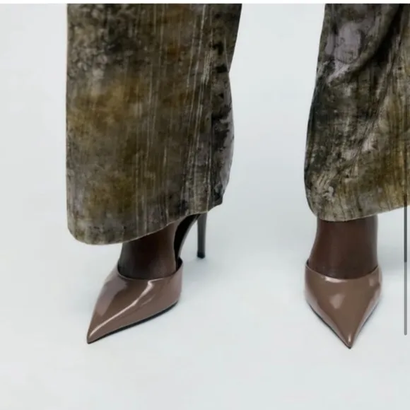 Zara Taupe Pointed Toe High Heel Court Shoes