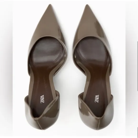 Zara Taupe Pointed Toe High Heel Court Shoes
