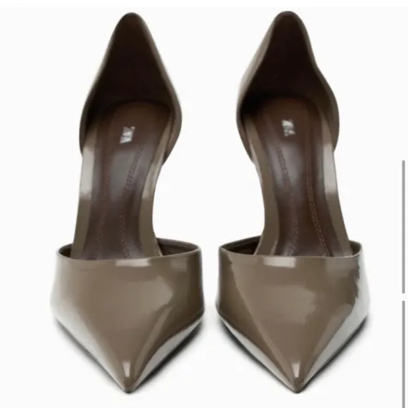 Zara Taupe Pointed Toe High Heel Court Shoes