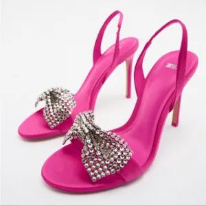 ZARA EMBELLISHED RHINESTONE BOW HIGH HEEL Size 7