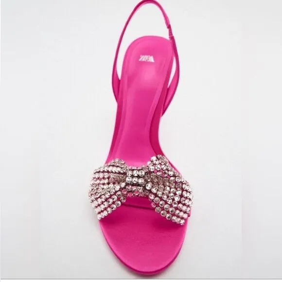 ZARA EMBELLISHED RHINESTONE BOW HIGH HEEL Size 7