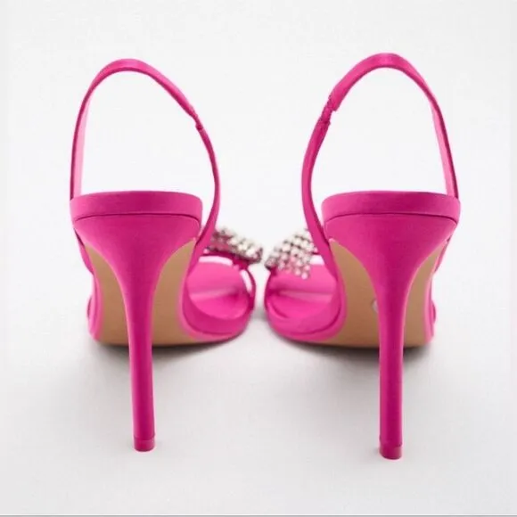 ZARA EMBELLISHED RHINESTONE BOW HIGH HEEL Size 7