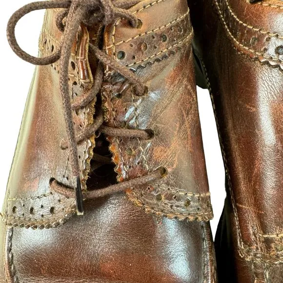 Zelli Chestnut Brown Calfskin Leather Split Toe Oxford Lace Up Dress Shoes 10M