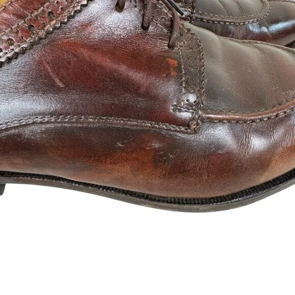 Zelli Chestnut Brown Calfskin Leather Split Toe Oxford Lace Up Dress Shoes 10M