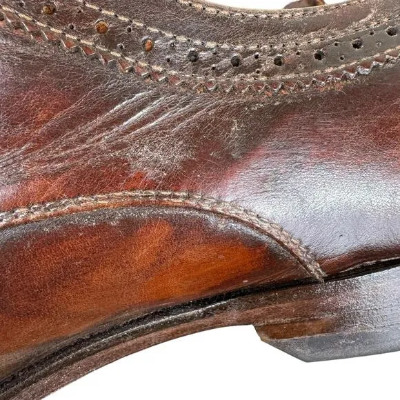 Zelli Chestnut Brown Calfskin Leather Split Toe Oxford Lace Up Dress Shoes 10M
