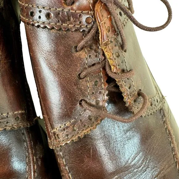 Zelli Chestnut Brown Calfskin Leather Split Toe Oxford Lace Up Dress Shoes 10M