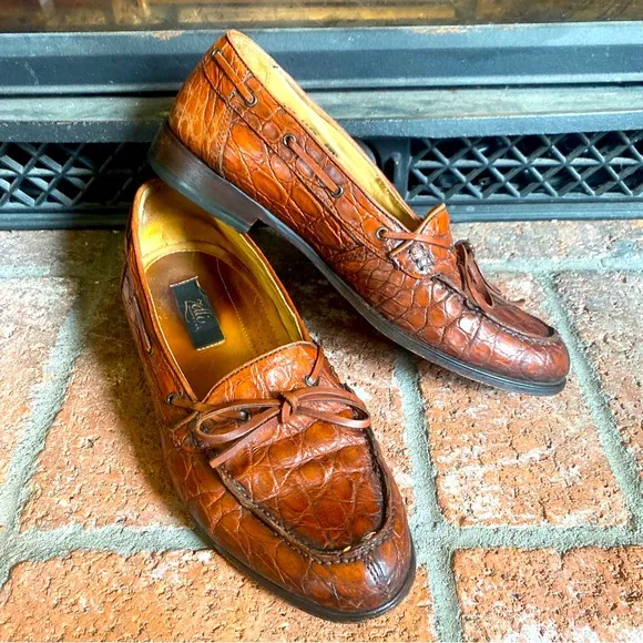 ZELLI GENUINE CROCODILE Loafers HAND CRAFTED IN ITALY MENS SHOES SZ 9.5