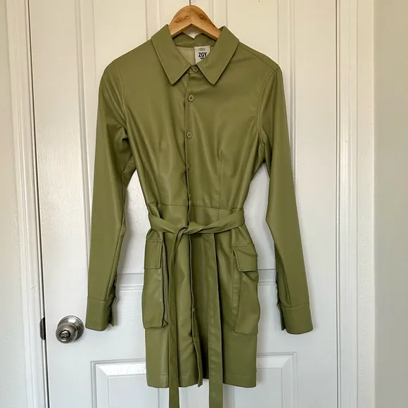 ZGY DENIM Vegan Leather Mini Shirt Dress Size Medium