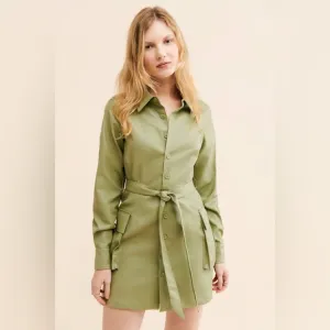 ZGY DENIM Vegan Leather Mini Shirt Dress Size Medium