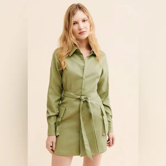 ZGY DENIM Vegan Leather Mini Shirt Dress Size Medium