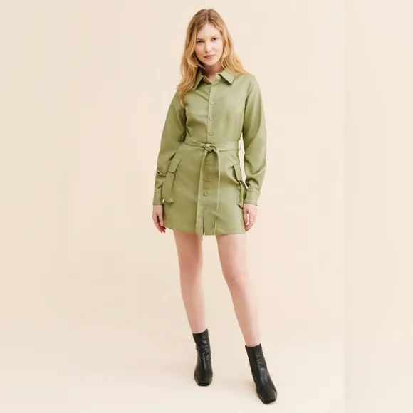 ZGY DENIM Vegan Leather Mini Shirt Dress Size Medium