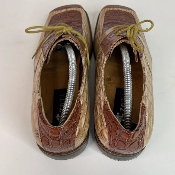 Zota Mens Alligator Oxford Shoes, Size 11, Tan/Brown, Square Toe, Leather 5038
