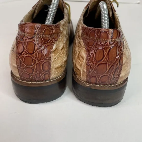 Zota Mens Alligator Oxford Shoes, Size 11, Tan/Brown, Square Toe, Leather 5038